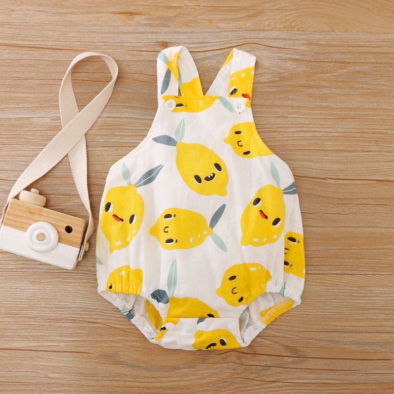 Baby Adorable Lemon Allover Strappy Rompers